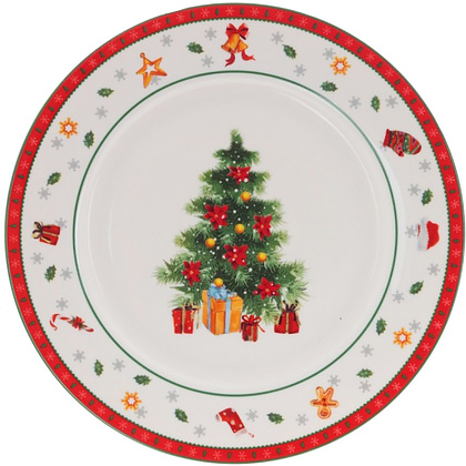 Тарелка "Новогодняя елка", фарфор, 19 см, белый, красный