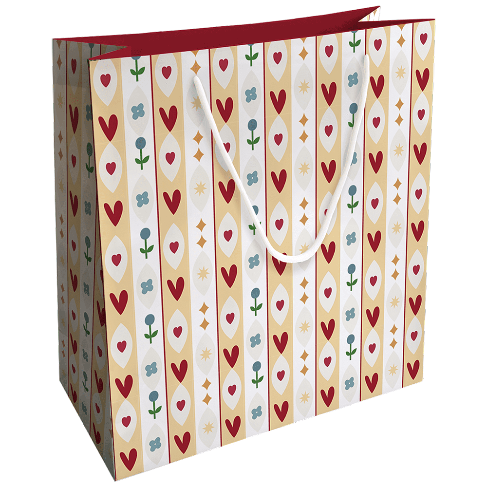 Пакет подарочный "Folk. Сердечки", 32х32х12 см, белый