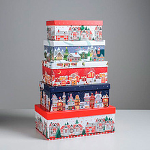 Коробка подарочная "Город", 28x18.5x11.5 см, разноцветный