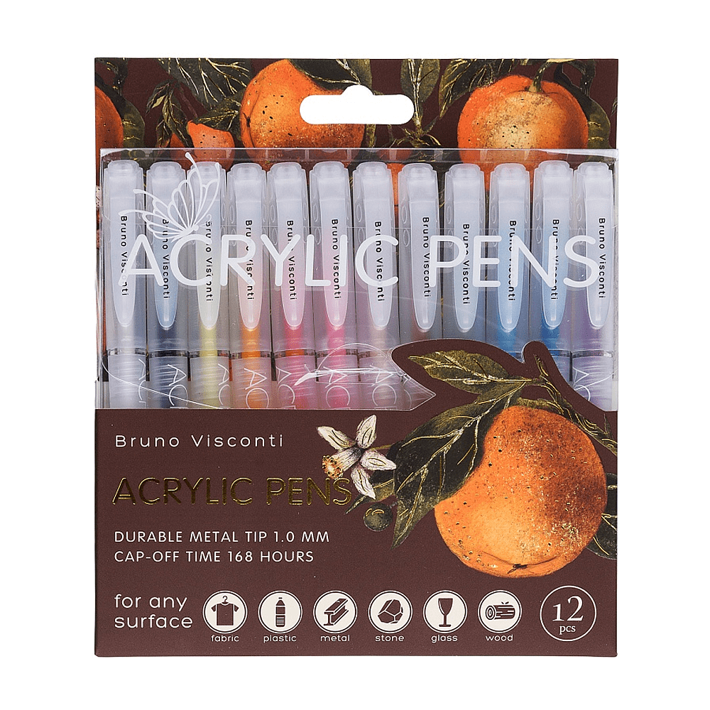 Набор ручек акриловых "Flora. Paradise. Oranges", 1 мм., шариковые, пластик, 12 штук