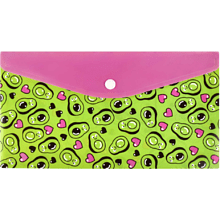 Папка-конверт на кнопке "Авокадо паттерн", А5, зеленый, розовый