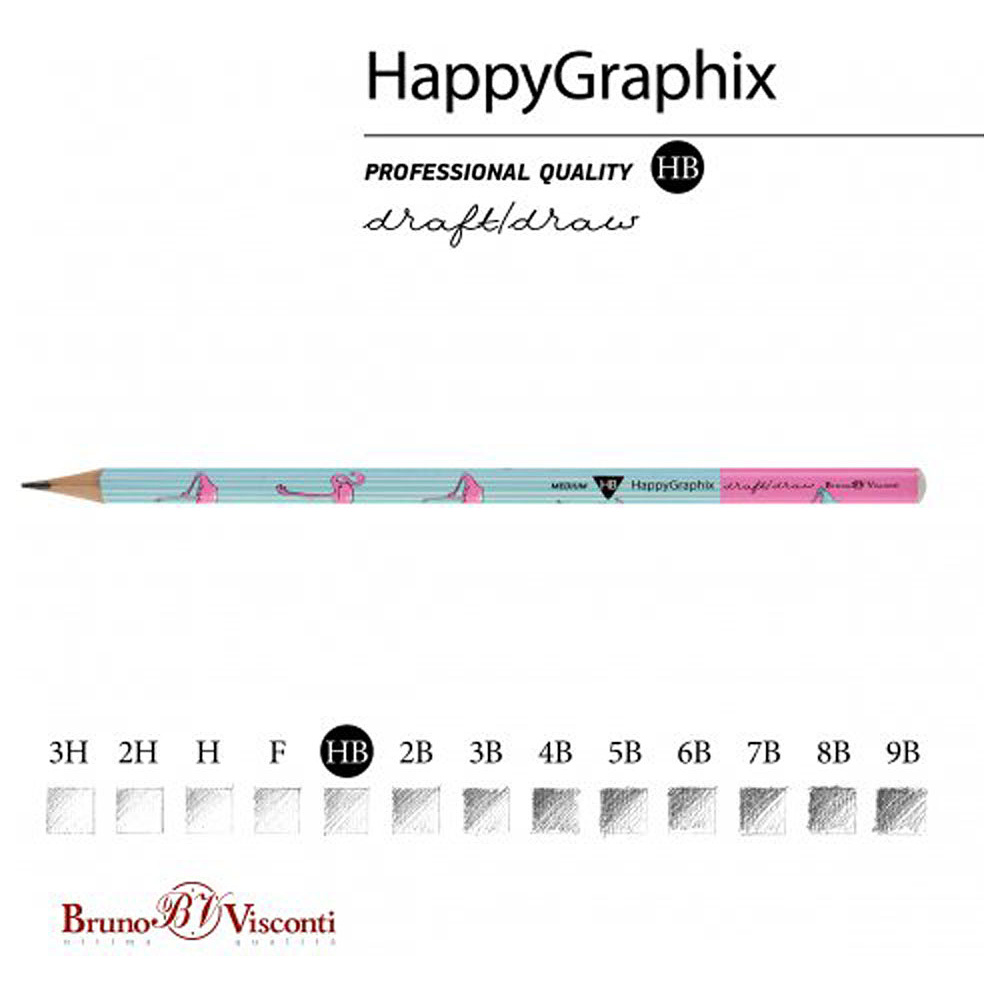 Карандаш чернографитный "HappyGraphix. Фламинго", HВ, без ластика, голубой, розовый - 2