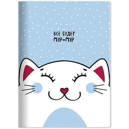 Тетрадь "Mur-mur кот", А4, 40 листов, клетка, голубой, белый