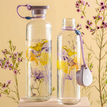 Бутылка для воды "Lilac Flower", стекло, 750 мл, прозрачный, сиреневый - 4