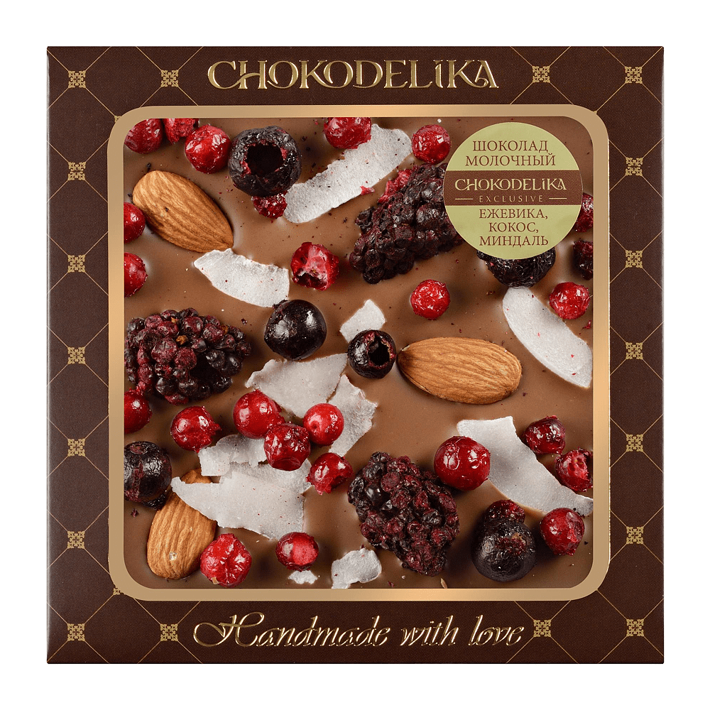 Шоколад молочный "Ежевика, кокос, миндаль", 75 гр