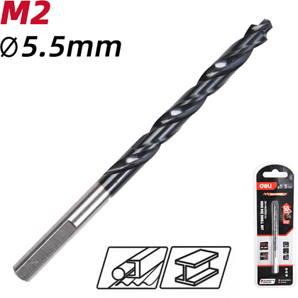 Сверло по металлу Deli RS EDH-MHZ055-E4, 5.5 мм, DIN 338, HSS-TiN - 2 Сверло по металлу Deli RS EDH-MHZ055-E4, 5.5 мм, DIN 338, HSS-TiN - 2