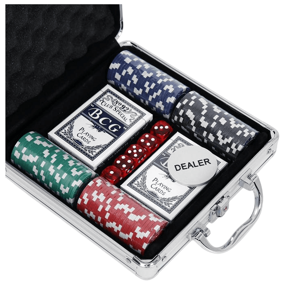 Игра настольная "Покер" в металлическом кейсе (2 колоды карт, фишки 100 штук, 5 кубиков) - 3