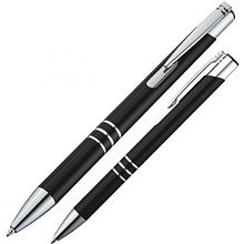 Ручка шариковая автоматическая "Ascot", 0.7 мм, черный, серебристый, стерж. синий