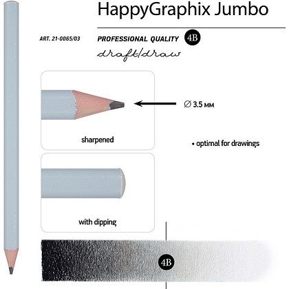 Карандаш простой "GraphixZefir Jumbo. Зефирный голубой", 4B, 4 шт. - 3