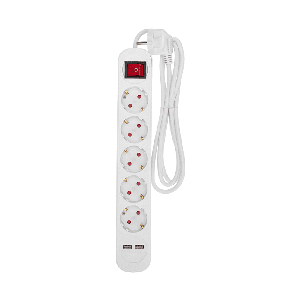 Удлинитель "Standard", 5 розеток, 2 USB, 16А, 1.5 м, белый