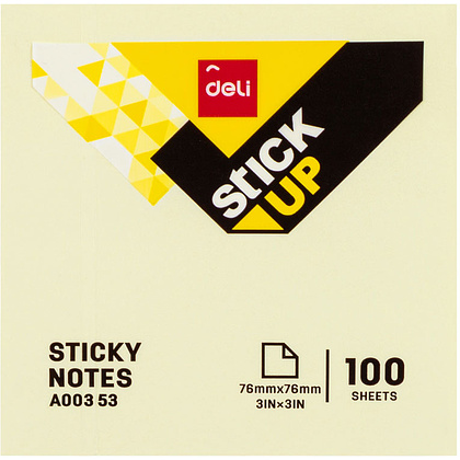 Бумага для заметок на клейкой основе "Deli", 76x76 мм, 100 листов, желтый