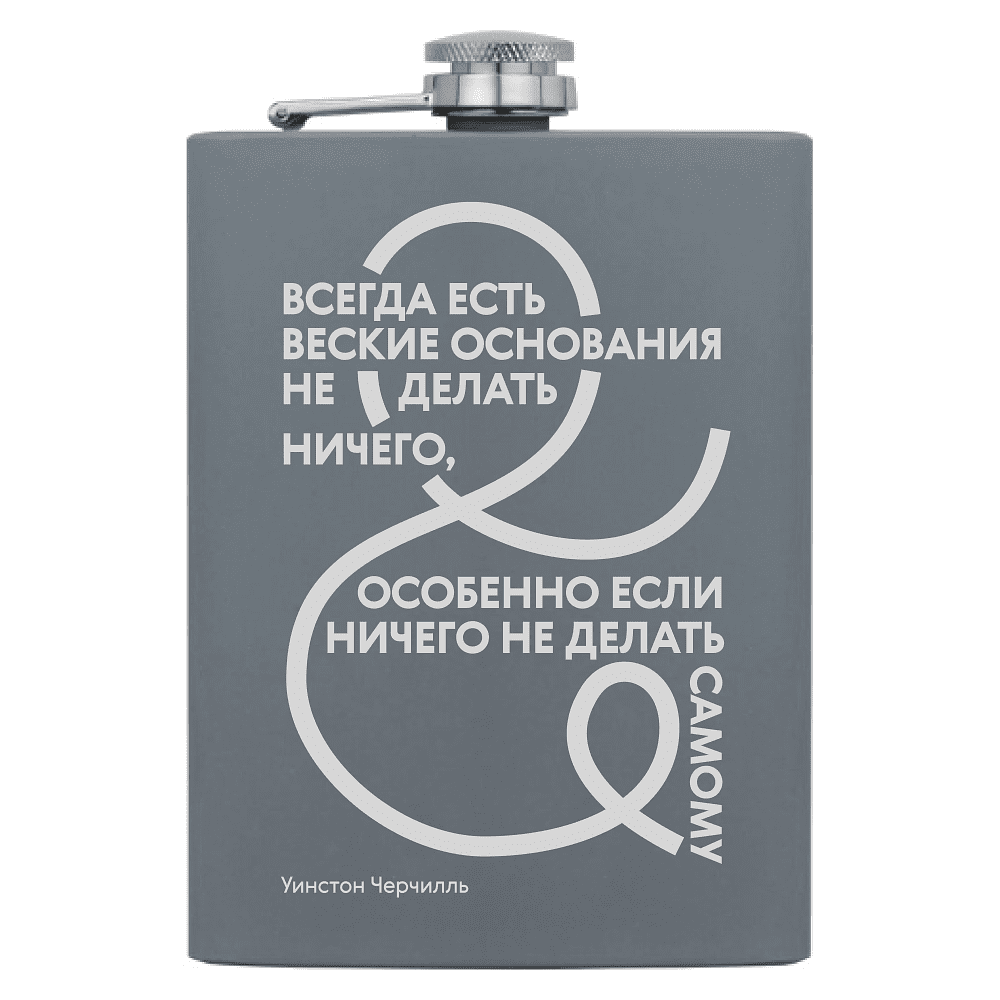 Фляжка "Всегда есть веские основания не делать ничего", Черчилль, металл, 240 мл, серый