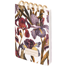 Блокнот "Flora. Ирисы", В6, 100 листов, линейка, спираль сверху, белый, фиолетовый