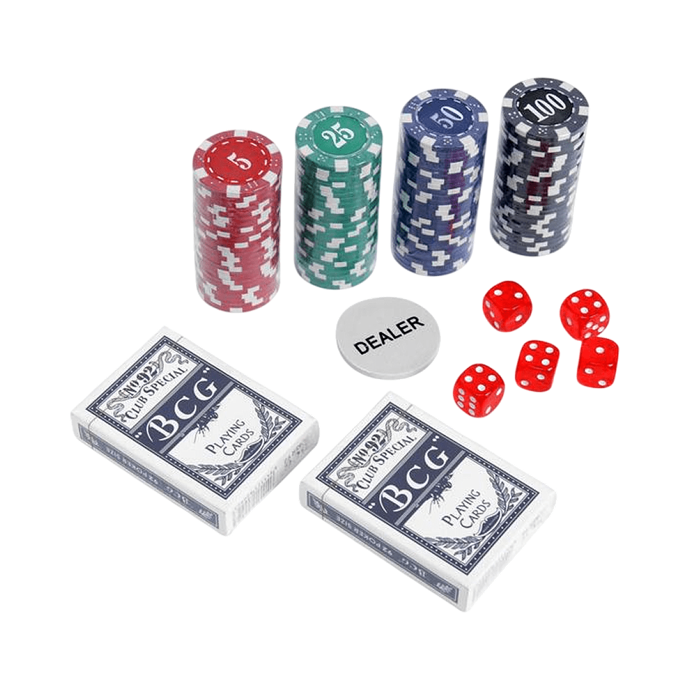 Игра настольная "Покер" в металлическом кейсе (2 колоды карт, фишки 100 штук, 5 кубиков) - 2