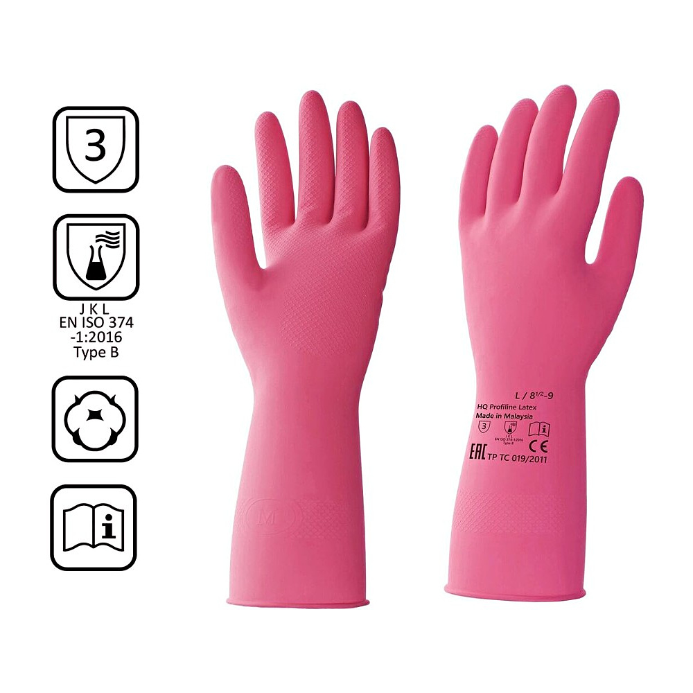 Перчатки латексные HQ Profiline, р-р M, с х/б покрытием, красный - 2