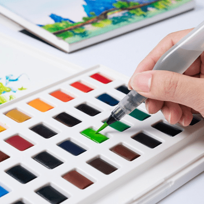 Набор для рисования акварелью "Himi New" (краски, 36 цветов, кисть, блок для акварели, карандаш 2 шт., лайнер, стакан для воды, ластик), белый футляр - 6