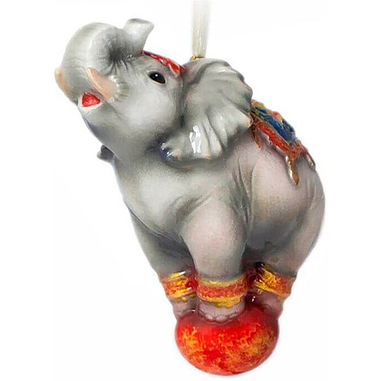 Украшение елочное "Цирковой слон", серый, красный - 2