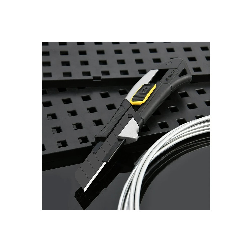 Нож строительный Deli YS EDL4256, 18 мм, корпус из алюминиевого сплава, прорезиненная рукоятка, автоблокировка - 5