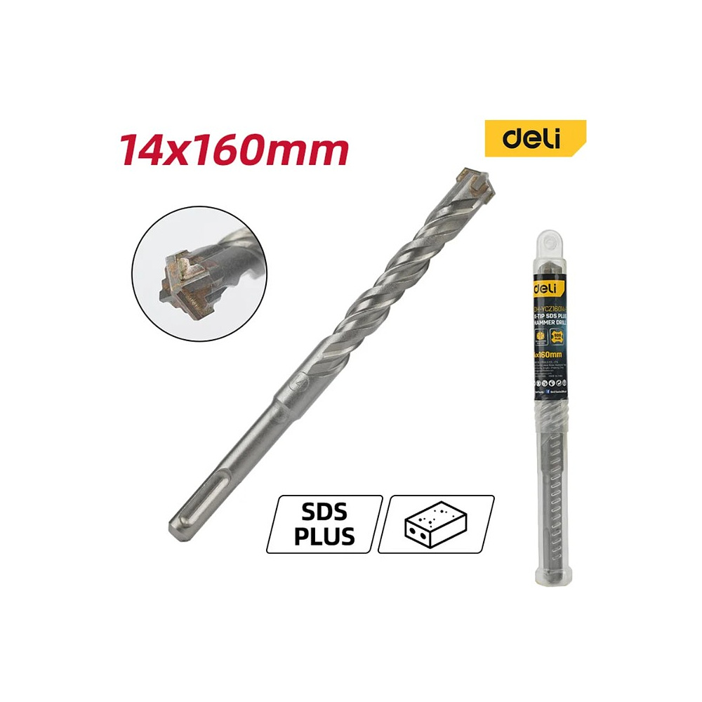 Бур по бетону Deli YS EDH-YCZ16014-E1, 14x160 мм, X-Tip, SDS-PLUS - 2 Бур по бетону Deli YS EDH-YCZ16014-E1, 14x160 мм, X-Tip, SDS-PLUS - 2
