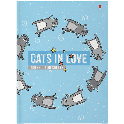 Блокнот "Cats in Love!", А6, 80 листов, в клетку, голубой