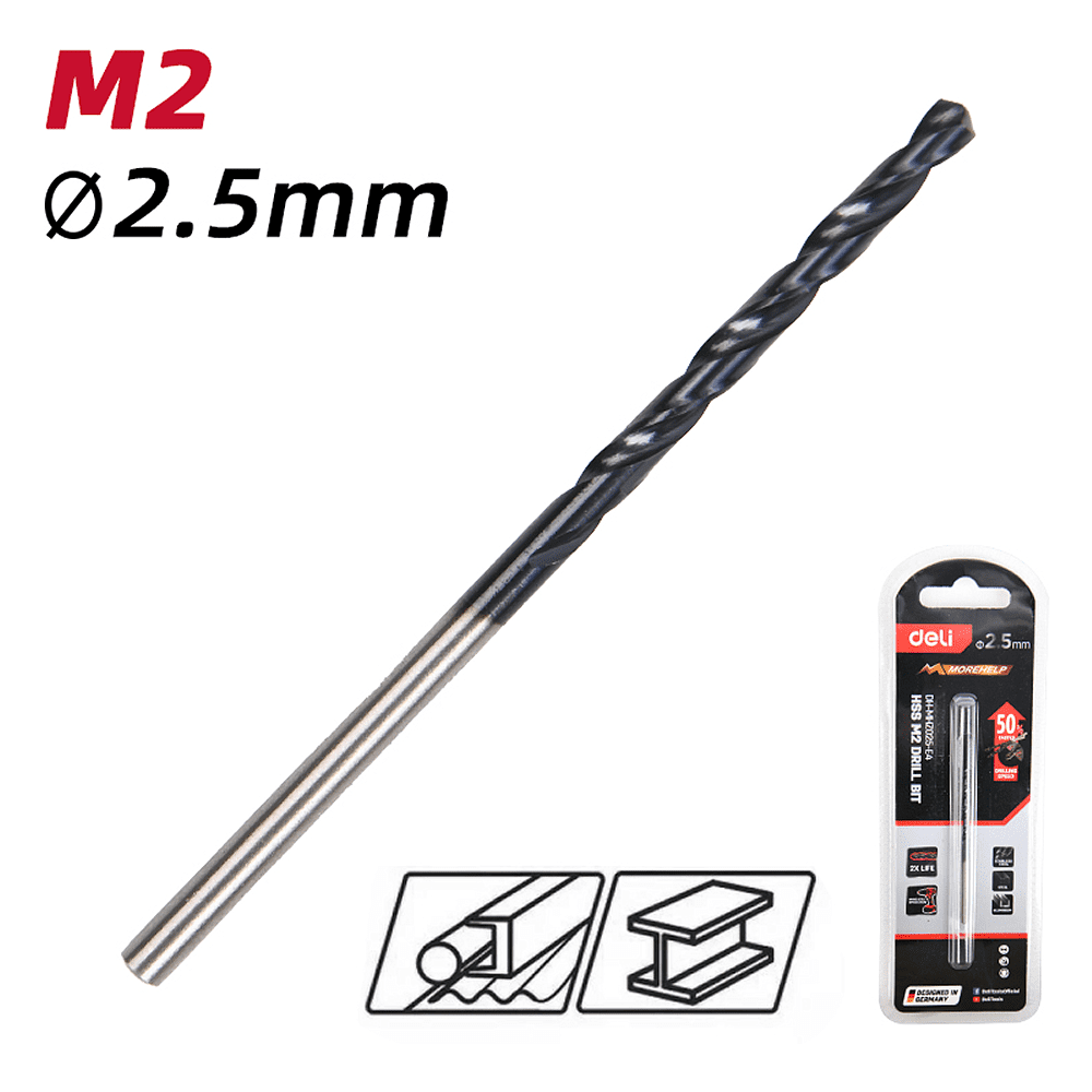 Сверло по металлу Deli RS EDH-MHZ025-E4, 2.5 мм, DIN 338, HSS-TiN - 3 Сверло по металлу Deli RS EDH-MHZ025-E4, 2.5 мм, DIN 338, HSS-TiN - 3