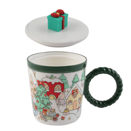 Кружка керамическая "Новогодние истории", 420 мл, с крышкой, ассорти - 4
