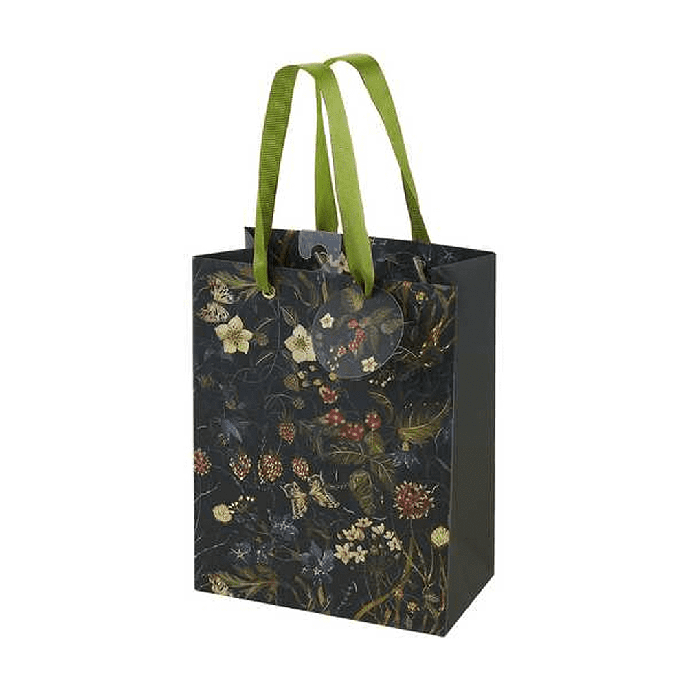 Пакет бумажный подарочный "Flora. Лесные ягоды", 18x23x10 см, зеленый