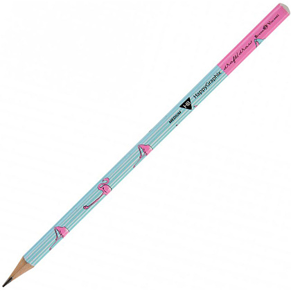 Карандаш чернографитный "HappyGraphix. Фламинго", HВ, без ластика, голубой, розовый