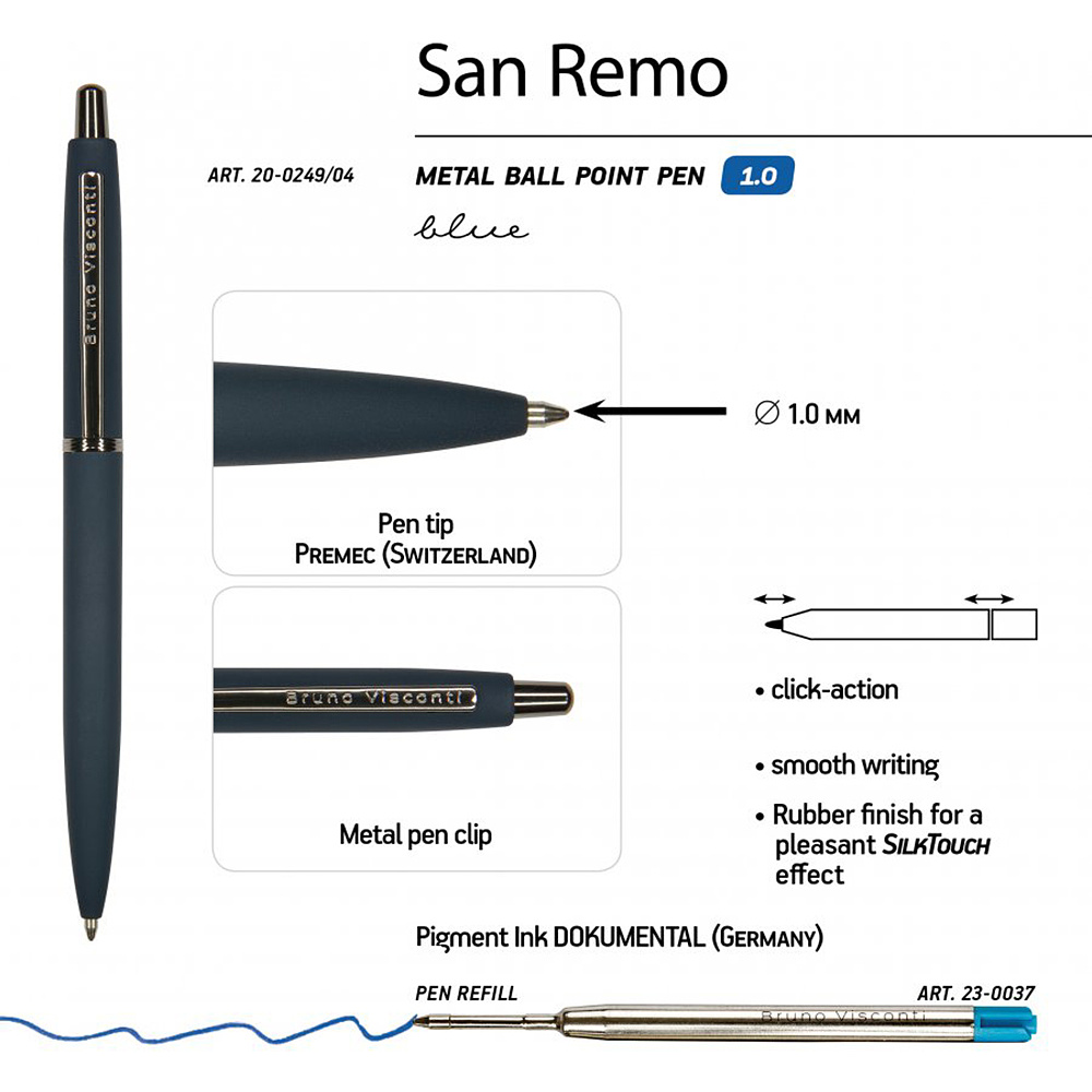 Ручка шариковая автоматическая "San Remo", 1.0 мм, темно-синий, серебристый, стерж. синий - 3