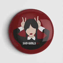 Значок Wednesday круглый "Sad Girls", бордовый