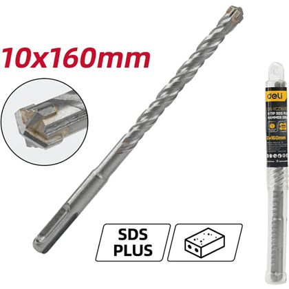 Бур по бетону Deli YS EDH-YCZ16010-E1, 10 x 160 мм, X-Tip, SDS-PLUS - 2 Бур по бетону Deli YS EDH-YCZ16010-E1, 10 x 160 мм, X-Tip, SDS-PLUS - 2