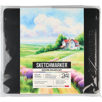 Цветные карандаши акварельные "Sketchmarker Природа", набор 24 цвета, жестяной пенал - 2