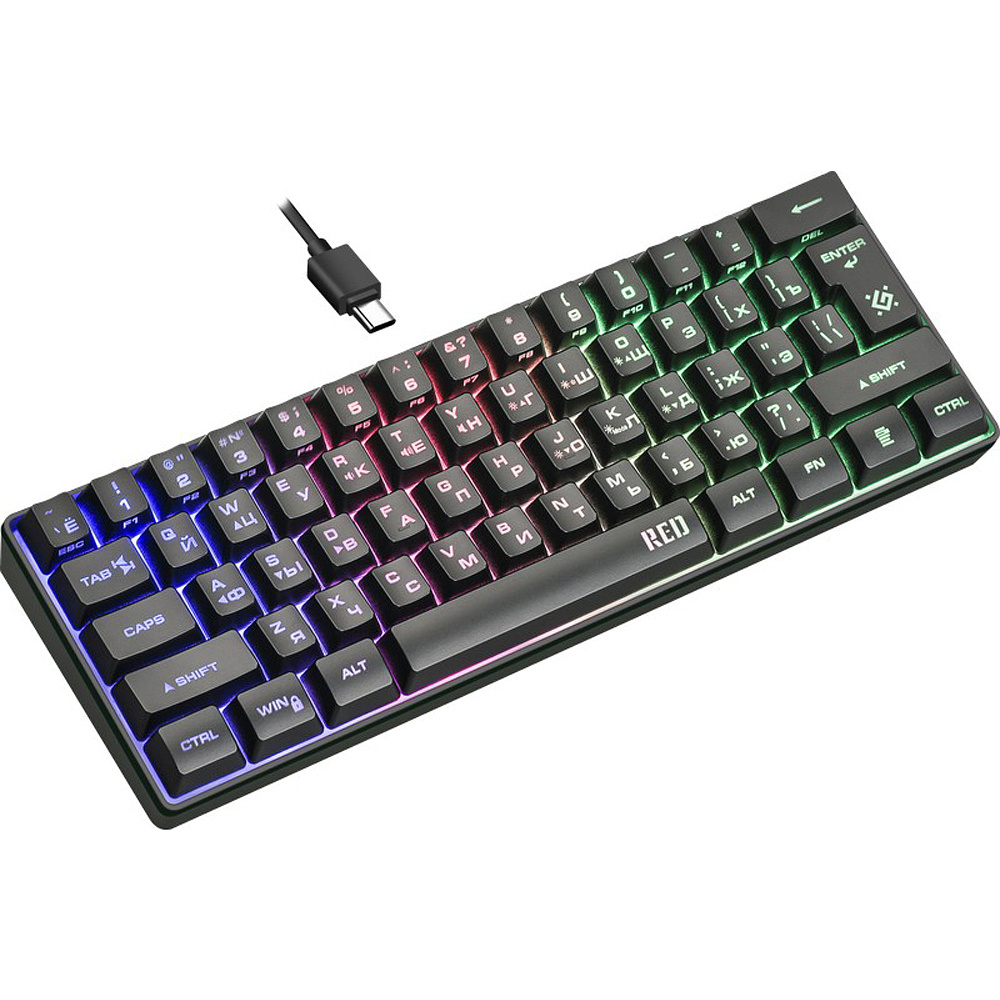 Клавиатура Defender "Red GK-116 RU", USB, проводная, радужная подсветка, черный - 4