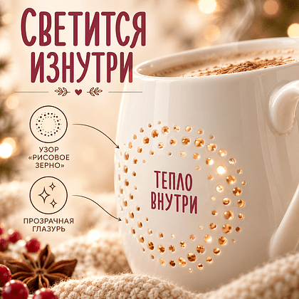 Кружка "Тепло внутри", фарфор. кост., 400 мл., белый - 4
