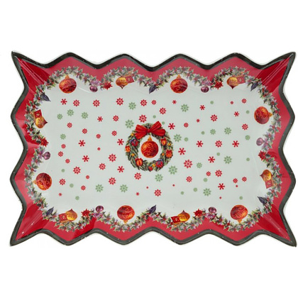 Тарелка "Новогодний венок", фарфор, 25.5 см, белый, красный