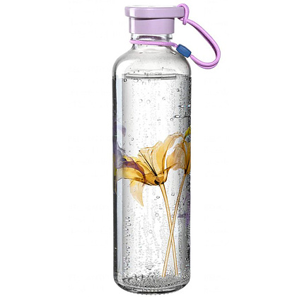 Бутылка для воды "Lilac Flower", стекло, 750 мл, прозрачный, сиреневый - 2