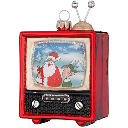 Украшение елочное "Телевизор", 10,5 см, стекло, красный