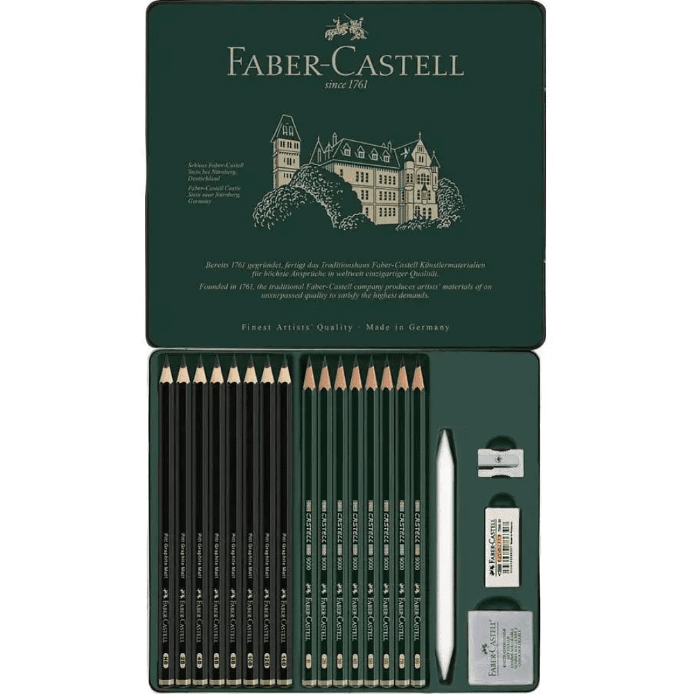 Карандаш чернографитный "Castell 9000", 20 штук,  в металлическом футляре - 2