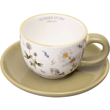 Чашка с блюдцем "Flower story", 220 мл, керамика, белый, зеленый