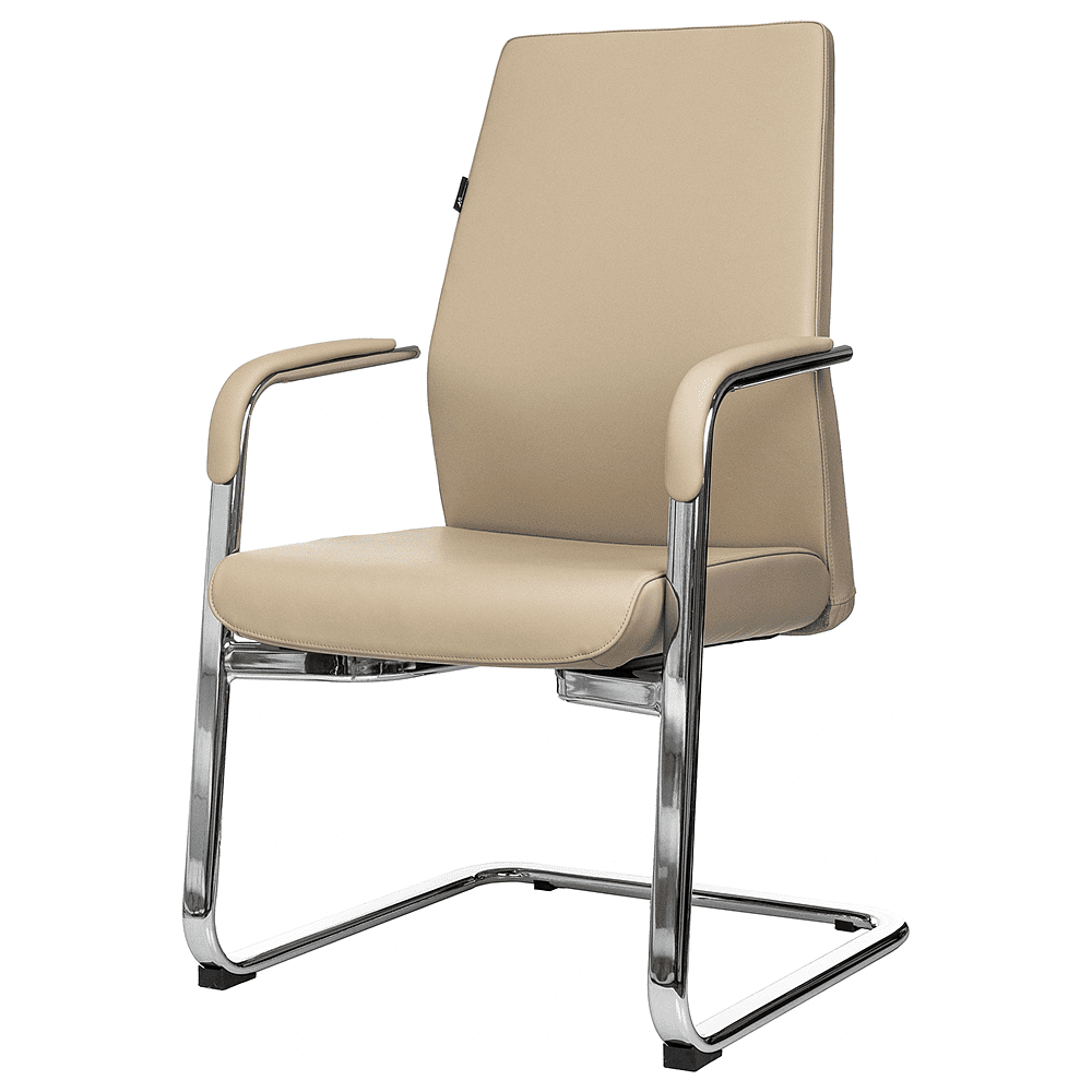 Кресло на полозьях Бюрократ "_JONS-LOW-V", натуральная кожа, бежевый, металл хром - 3