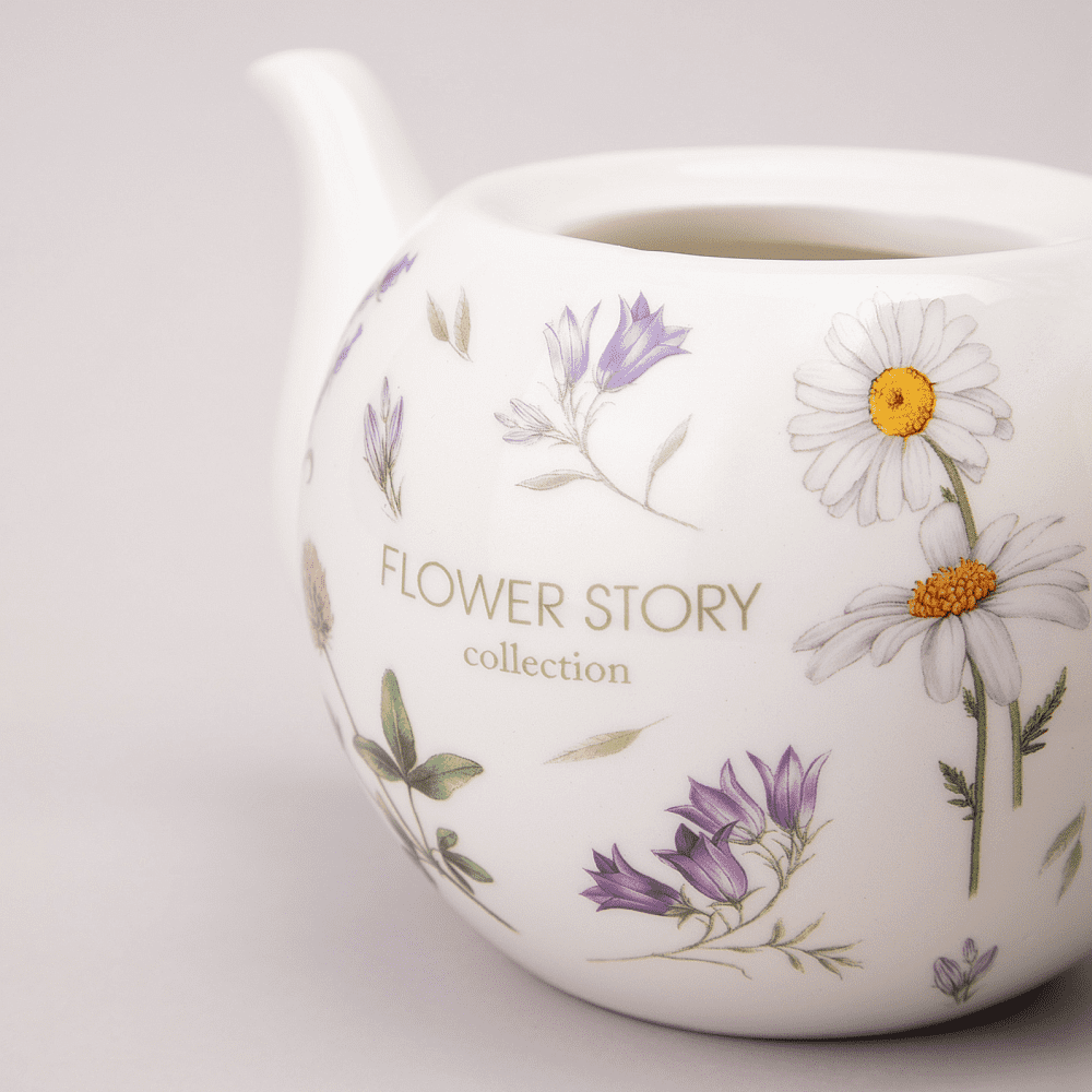 Чайник керамический "Flower story", 900 мл, белый, зеленый - 3