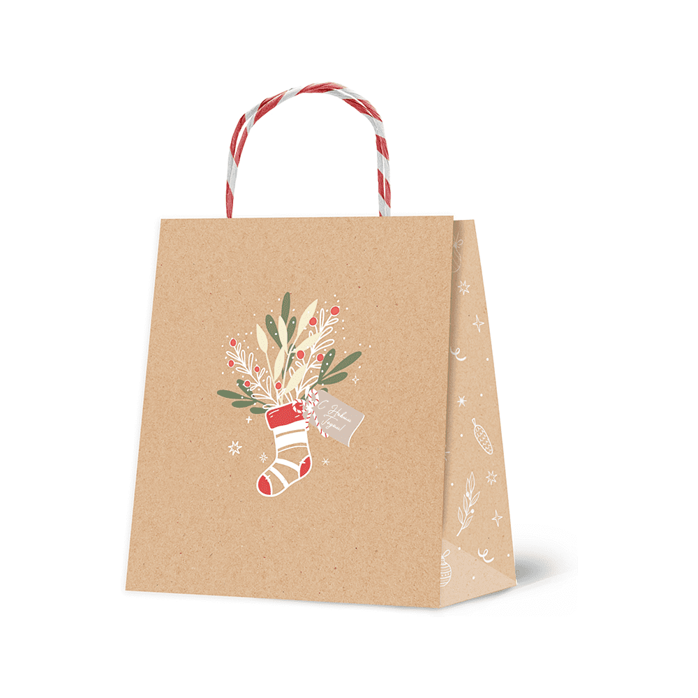 Пакет бумажный подарочный "Christmas Kraft", 16*18*8 см, ассорти - 3