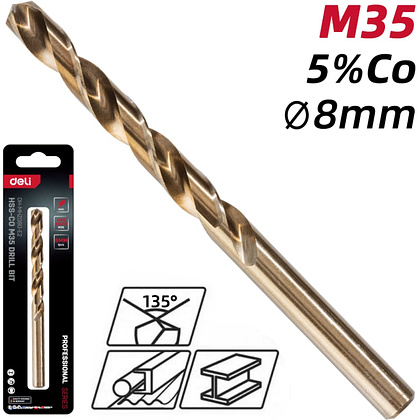 Сверло по металлу Deli RS EDH-MHZ080-E2, 8.0 мм, DIN 338, HSCo 5% - 2 Сверло по металлу Deli RS EDH-MHZ080-E2, 8.0 мм, DIN 338, HSCo 5% - 2