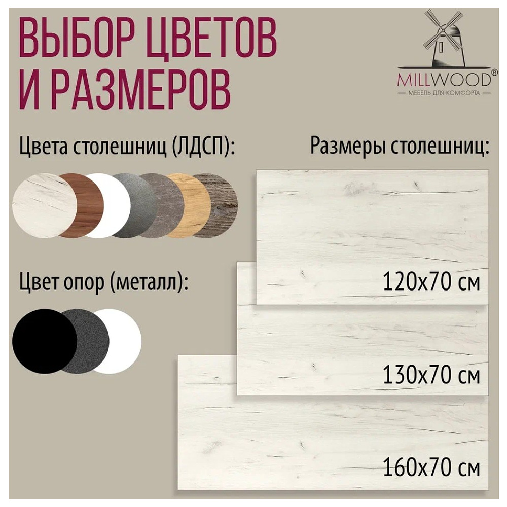 Стол письменный Millwood Лофт Сиэтл (ДТ-5), 1300х700 мм, дуб белый крафт, черный - 11