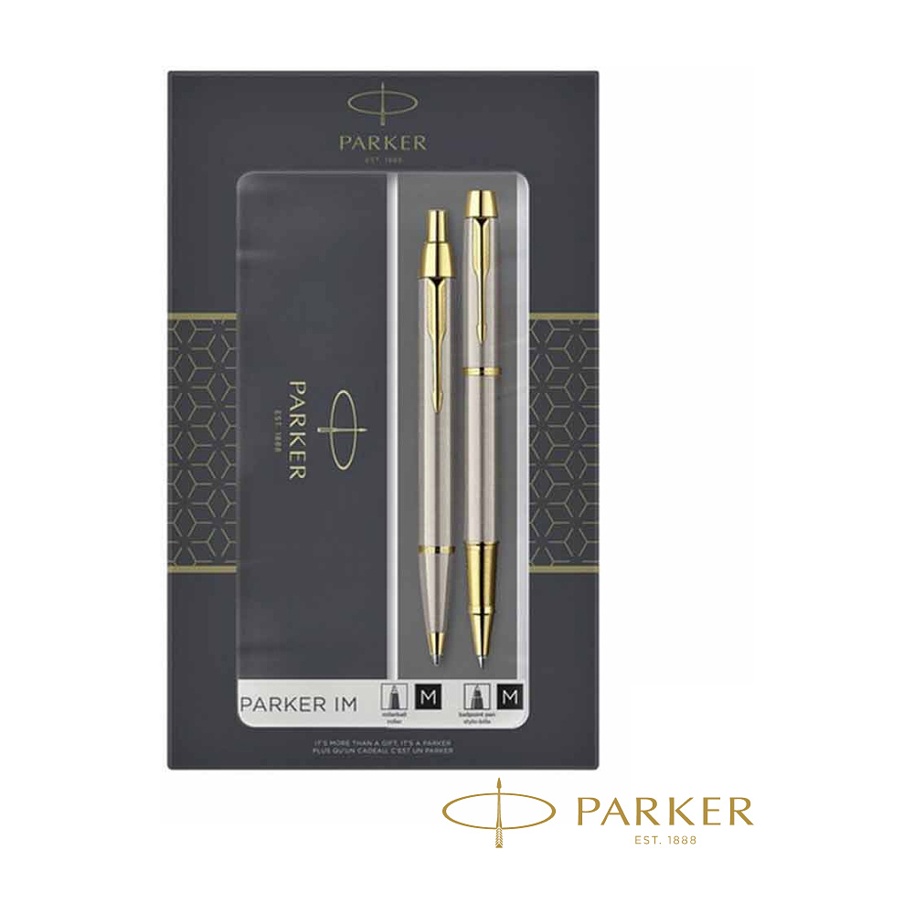 Набор ручка шариковая автоматическая + ручка-роллер "Parker IM Brushed Metal GT"