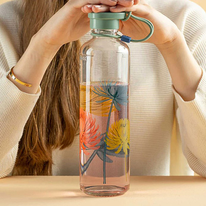 Бутылка для воды "Mint Flower", стекло, 750 мл, прозрачный, мятный - 7