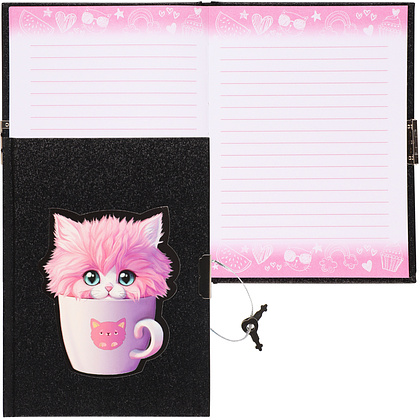 Книга записная "Кот в кружке", А5, 56 листов, черный, розовый - 2