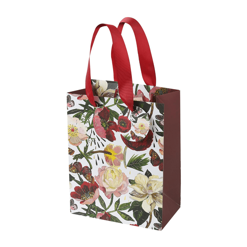 Пакет бумажный подарочный "Flora. Пионы", 18x23x10 см, белый, красный