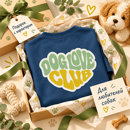 Футболка унисекс "Болонка. Dog love club", XS-S, хлопок, оверсайз, джинсовый - 4