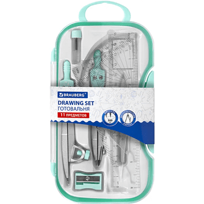 Готовальня "School Kit", 11 предметов, футляр, мятный